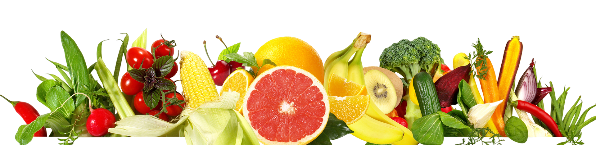 Assorted fruits and vegetables on black background.